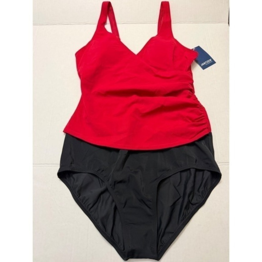 Jantzen Classics Red Black Colorblock One Piece Swimsuit Womens 14 NWT